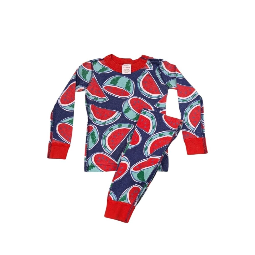 Hanna Andersson Kids Long John Cotton Pajamas Blue Watermelon Size 100 4 4T